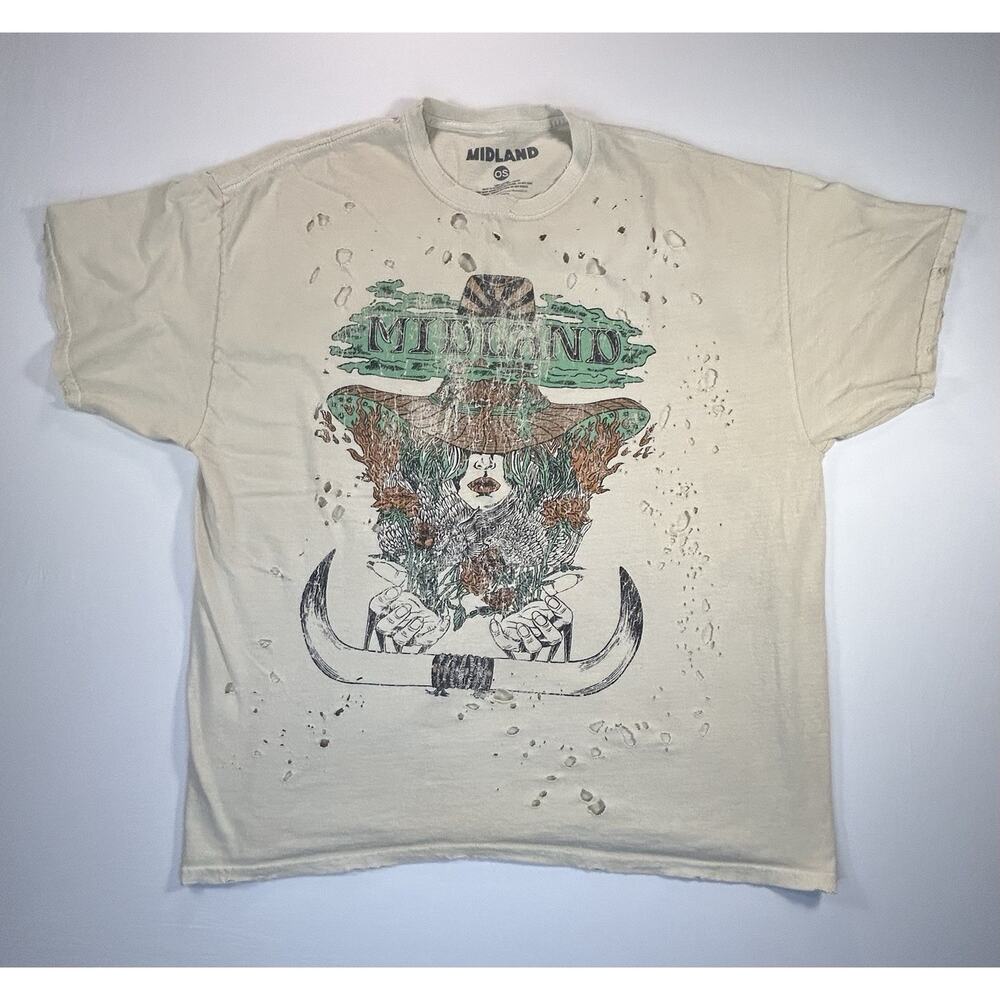 Midland Band Tee OS Distressed Graphic Shirt Country Western Rodeo Cowgirl Vinta